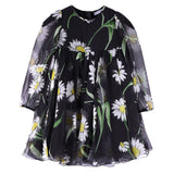 Baby Girls Black Flower Printed dezs Chiffon Dress With Elasticated Cuffs