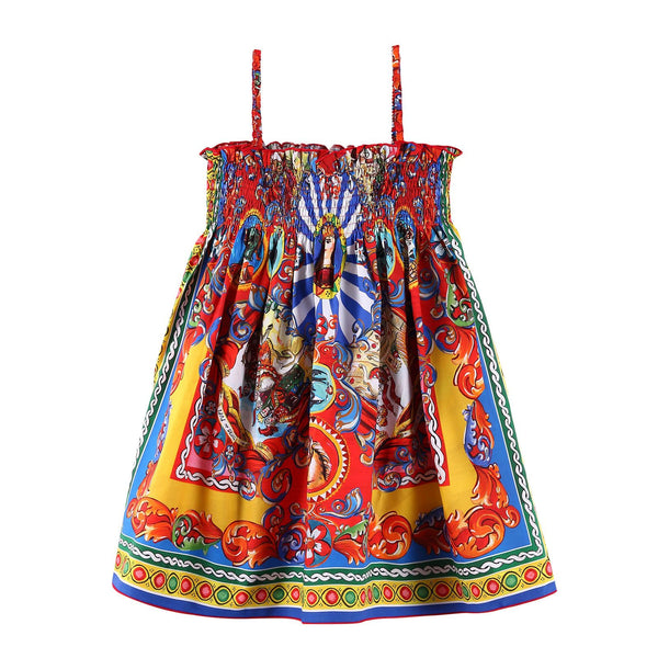 Girls Multicolor Teatro Pupi Printed Backless Dress