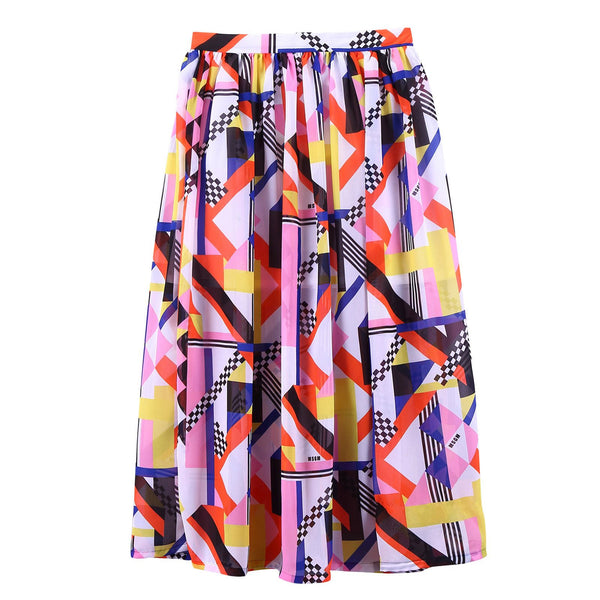 Girls Multicolor Printed Elastic Waist Silk Skirt
