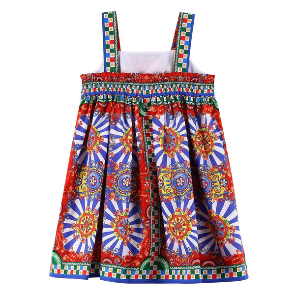 Baby Girls Multicolor Teatro Pupi Printed Pinafore Cotton Dress