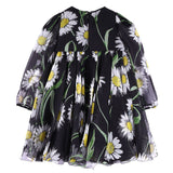 Baby Girls Black Flower Printed dezs Chiffon Dress With Elasticated Cuffs