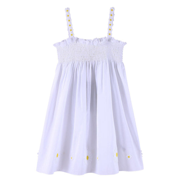 Girls Ivory Backless Dress With Flower Patch Trims