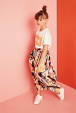 Girls Multicolor Printed Elastic Waist Silk Skirt